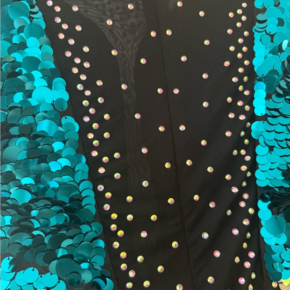 Glamour Black Jumpsuit with Teal Sequin Accents - Picture 4 of 6